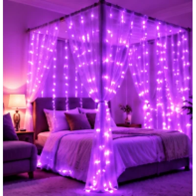 Instalatie Luminoasa Perdea LED 3 x 3 m cu 300 LED MOV Telecomanda USB 10 siruri 1500 19