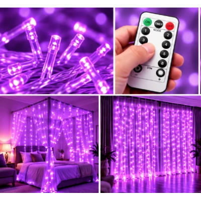 Instalatie Luminoasa Perdea LED 3 x 3 m cu 300 LED MOV Telecomanda USB 10 siruri 1500 19