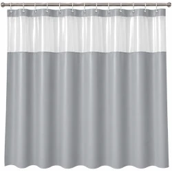Perdea de Dus GRI din PEVA cu 12 Inele 178 x 183 cm Rezistenta la Apa