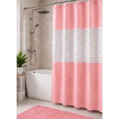 Perdea de dus PEVA 180 x 180 cm ROZ cu transparent