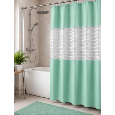 Perdea de dus PEVA 180 x 180 cm VERDE cu transparent