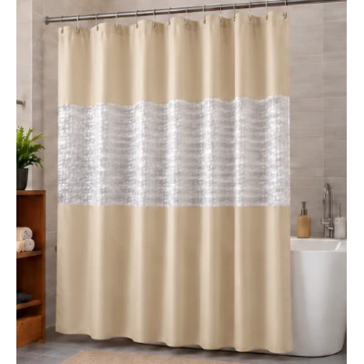 Perdea de dus PEVA 180 x 180 cm BEJ cu transparent