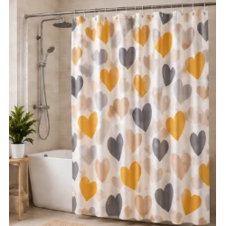 Perdea de dus PEVA 180 x 180 cm cu INIMIOARE COLORATE cu 12 inele