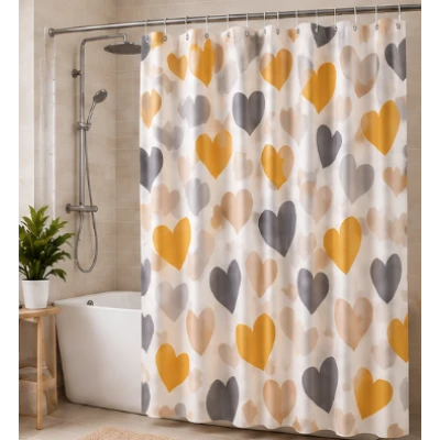 Perdea de dus PEVA 180 x 180 cm cu INIMIOARE COLORATE cu 12 inele