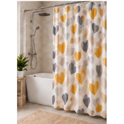 Perdea de dus PEVA 180 x 180 cm cu INIMIOARE COLORATE cu 12 inele