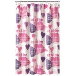 Perdea de dus PEVA 180 x 180 cm cu INIMI MOV SI ROZ cu 12 inele