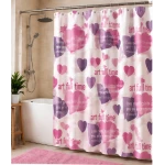 Perdea de dus PEVA 180 x 180 cm cu INIMI MOV SI ROZ cu 12 inele