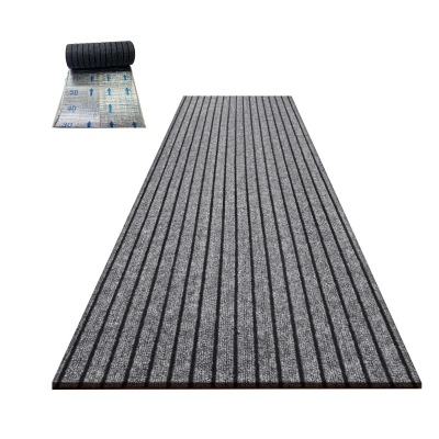 Rola Covoras Antiderapant Autoadeziv pentru Hol si Interior GRI cu Dungi Negre 40 × 300 cm