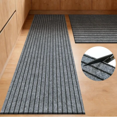 Rola Covoras Antiderapant Autoadeziv pentru Hol si Interior GRI cu Dungi Negre 40 × 300 cm