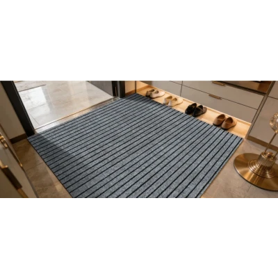 Rola Covoras Antiderapant Autoadeziv pentru Hol si Interior GRI cu Dungi Negre 40 × 300 cm