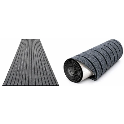 Rola Covoras Antiderapant Autoadeziv pentru Hol si Interior GRI cu Dungi Negre 40 × 300 cm