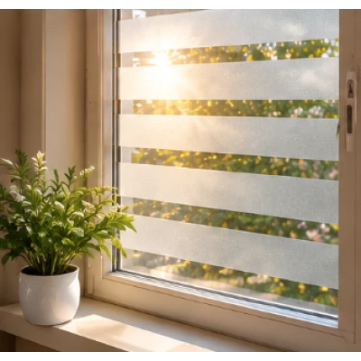 Folie pentru Geam Autoadeziva decorativa 60 × 300 cm transparenta cu dungi gri
