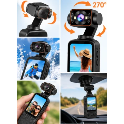 Mini Camera Video Sport 4K UHD cu Obiectiv Rotativ 270 grade Unghi Larg 170 WiFi Ecran LCD 2 inch