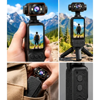 Mini Camera Video Sport 4K UHD cu Obiectiv Rotativ 270 grade Unghi Larg 170 WiFi Ecran LCD 2 inch
