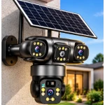 Camera de Supraveghere JE 195 Solara 4G cu 3 Obiective 3 Ecrane PTZ 355 de 12MP WiFi SIM Audio Bidirectional si Vedere Nocturna