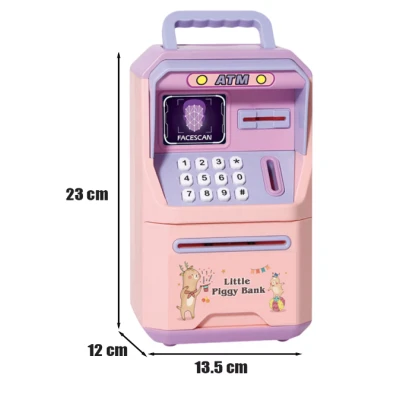 Pusculita Electronica pentru Copii Tip ATM cu sanare faciala parola si depozitare Bani colorata
