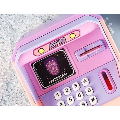 Pusculita Electronica pentru Copii Tip ATM cu sanare faciala parola si depozitare Bani colorata