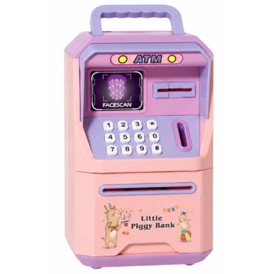 Pusculita Electronica pentru Copii Tip ATM cu sanare faciala parola si depozitare Bani colorata