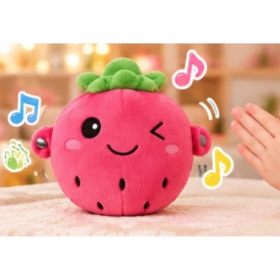 Jucarie Interactiva din Plus CAPSUNA Fruit Sensing Rhythm Toy Sunete Reactie la Atingere ROZ