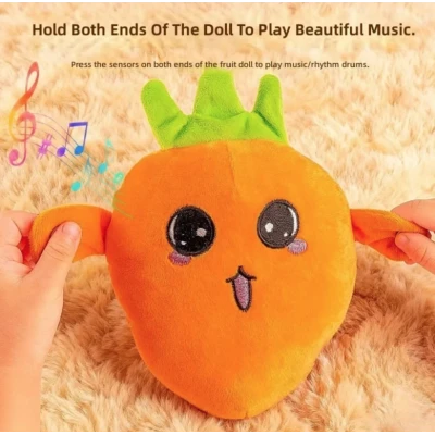 Jucarie Interactiva din Plus MORCOV Fruit Sensing Rhythm Toy Sunete Reactie la Atingere PORTOCALIU