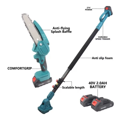 Foarfeca Electrica de Tuns Crengi 2 in 1 cu Mini Drujba si Tija Telescopica cu 2 Acumulatori HUS746 2 