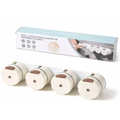Set 4 Recipiente Magnetice pentru condimente tip organizator cu montare pe Perete