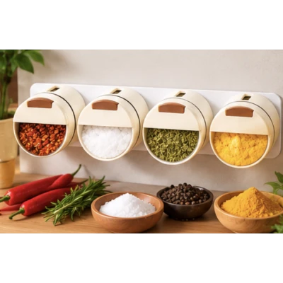 Set 4 Recipiente Magnetice pentru condimente tip organizator cu montare pe Perete