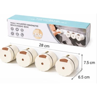 Set 4 Recipiente Magnetice pentru condimente tip organizator cu montare pe Perete