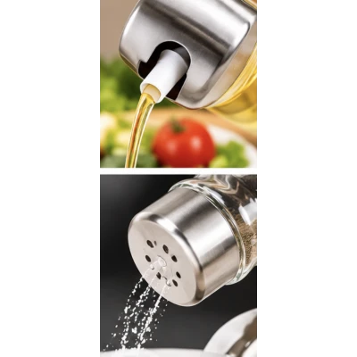 Set Oliviera 5 Piese pentru scobitori Condimente Ulei si Otet cu Capace din Inox si Suport