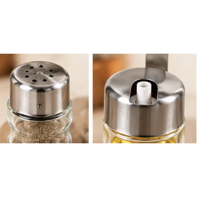 Set Oliviera 5 Piese pentru scobitori Condimente Ulei si Otet cu Capace din Inox si Suport