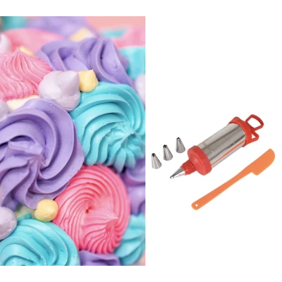 Seringa pentru Decorarea Prajiturilor din Inox cu 3 Duze si Spatula
