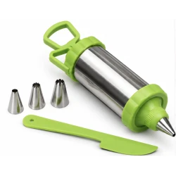 Seringa pentru Decorarea Prajiturilor din Inox cu 3 Duze si Spatula