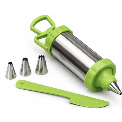 Seringa pentru Decorarea Prajiturilor din Inox cu 3 Duze si Spatula