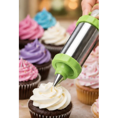 Seringa pentru Decorarea Prajiturilor din Inox cu 3 Duze si Spatula