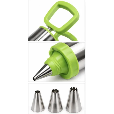 Seringa pentru Decorarea Prajiturilor din Inox cu 3 Duze si Spatula