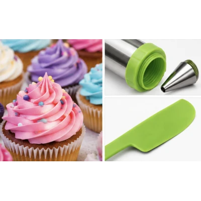 Seringa pentru Decorarea Prajiturilor din Inox cu 3 Duze si Spatula