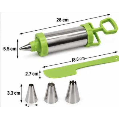 Seringa pentru Decorarea Prajiturilor din Inox cu 3 Duze si Spatula