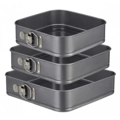 Set 3 Forme Patrate pentru Tort cu Fund Detasabil 12 / 15 / 18 cm