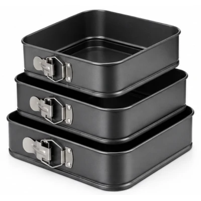 Set 3 Forme Patrate pentru Tort cu Fund Detasabil 12 / 15 / 18 cm