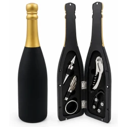 Set 5 Accesorii pentru Vin in Cutie Tip Sticla de sampanie CHAMPAGNE 32 cm