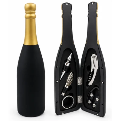 Set 5 Accesorii pentru Vin in Cutie Tip Sticla de sampanie CHAMPAGNE 32 cm