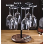 Suport pentru 6 Pahare de Vin din Metal cu Baza din Lemn inaltime 35 cm