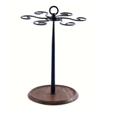 Suport pentru 6 Pahare de Vin din Metal cu Baza din Lemn inaltime 35 cm