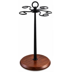 Suport pentru 6 Pahare de Vin din Metal cu Baza din Lemn inaltime 35 cm