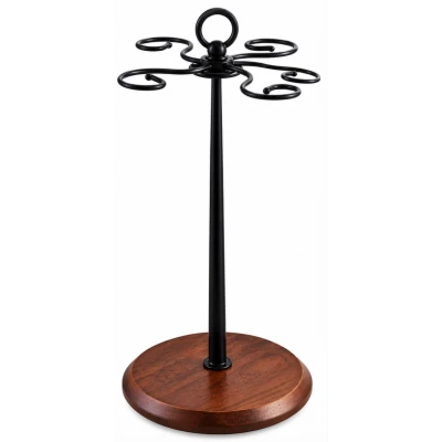 Suport pentru 6 Pahare de Vin din Metal cu Baza din Lemn inaltime 35 cm