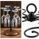 Suport pentru 6 Pahare de Vin din Metal cu Baza din Lemn inaltime 35 cm