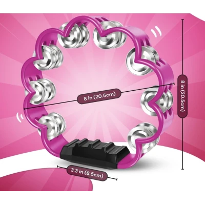Tamburina cu flori 8 Inch cu 2 Randuri de Zurgalai Metalici maner Ergonomic