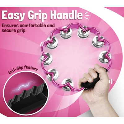 Tamburina cu flori 8 Inch cu 2 Randuri de Zurgalai Metalici maner Ergonomic