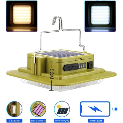 Lampa LED Camping 229L SMD cu Panou Solar Power Bank USB si carlig
