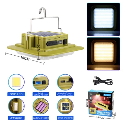 Lampa LED Camping 229L SMD cu Panou Solar Power Bank USB si carlig